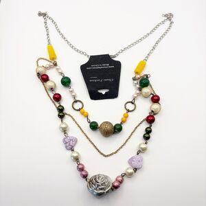 Layered Beaded Necklace Costume Jewelry 26-30 Inch Hearts Flowers Gold Tone